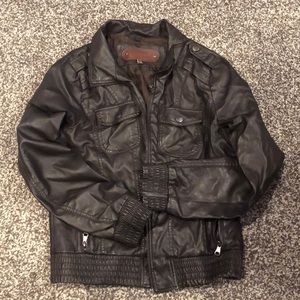 Deep brown leather coat